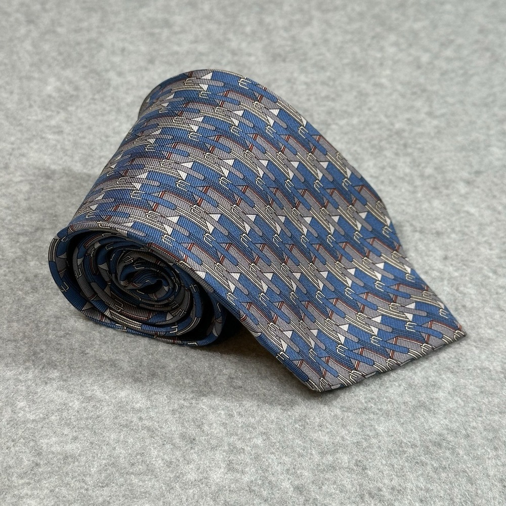 Battistoni Roma Silk Tie Italy Vintage Blue Geometric Designer Necktie 55x3.75in